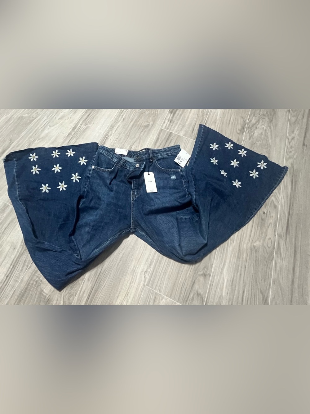 Forever 21 Dark Blue Boot Cut Jeans with Floral Embroidery